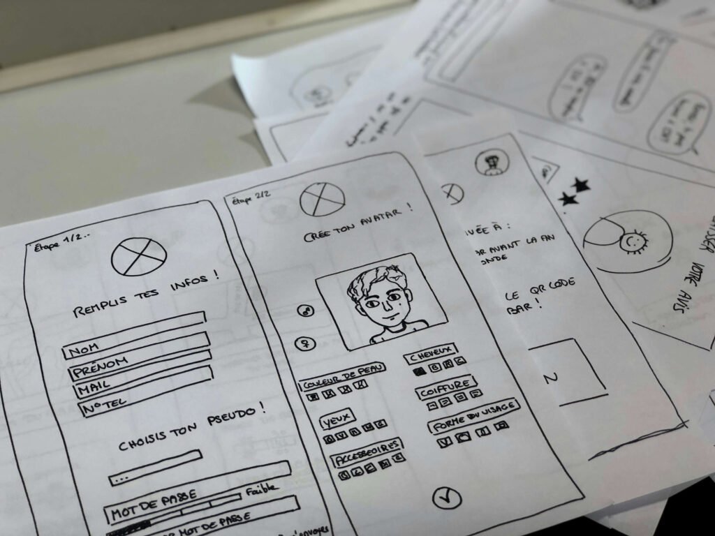Imagem de desenhos de personas de ux em papel.