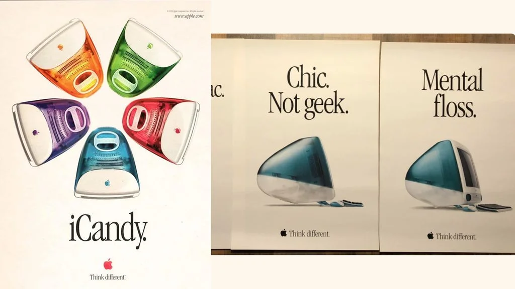 Imagens de propaganda do iMac da campanha Think Different.